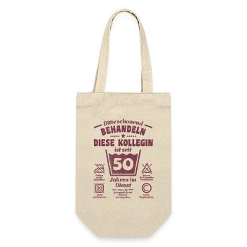 50 Jahre Dienst - Schonend behandeln - Kollegin - Geschenkbeutel für Flaschen - Natur - Vorne