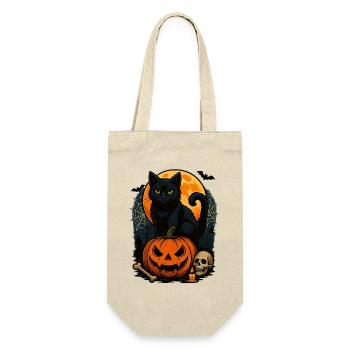 Gruseliger Halloween-Kater mit Kürbis Halloween - Geschenkbeutel für Flaschen - Natur - Vorne