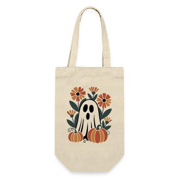 ghost pumpkin flowers retro Halloween autumn - Gift Bag for Bottles - nature - Front