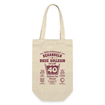 40 Jahre Dienst - Schonend behandeln - Kollegin - Geschenkbeutel für Flaschen - Natur - Vorne