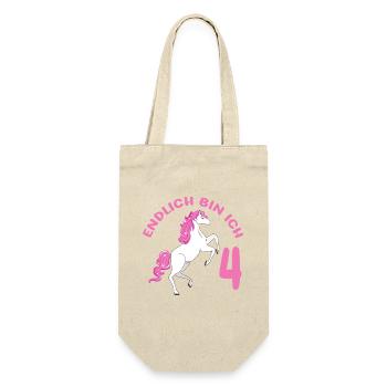 4 Jahre alt Pferd Endlich Bin Ich 4 Mädchen 4. - Geschenkbeutel für Flaschen - Natur - Vorne