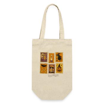Halloween Hexe und Kürbis Sticker Set - Geschenkbeutel für Flaschen - Natur - Vorne