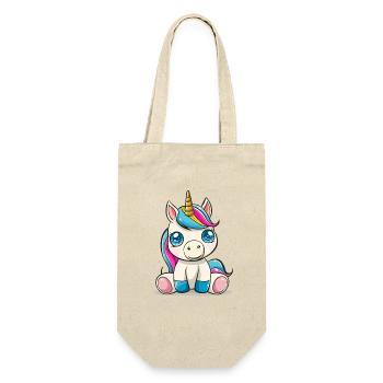 Bunter Einhorn-Cartoon auf Kuschelstoff - Geschenkbeutel für Flaschen - Natur - Vorne