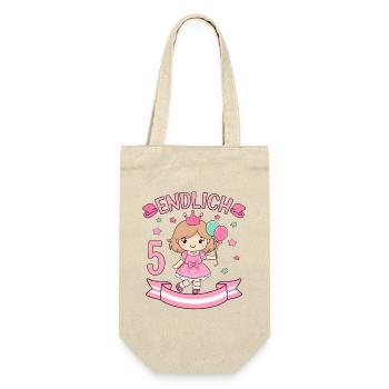 Prinzessin Geburtstagshirt Endlich 5 Jahre Mädchen - Geschenkbeutel für Flaschen - Natur - Vorne