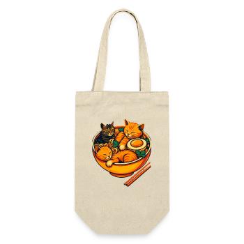 Verspielte Katzen im Ramen-Napf-Design - Geschenkbeutel für Flaschen - Natur - Vorne