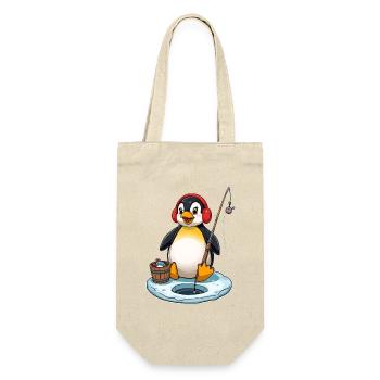 Eisfischer Pinguin mit Ohrenwärmer - Geschenkbeutel für Flaschen - Natur - Vorne
