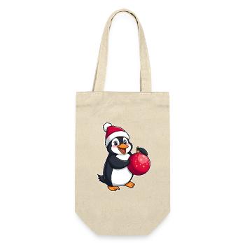 Pinguin mit Weihnachtsmütze und Weihnachtkugel - Geschenkbeutel für Flaschen - Natur - Vorne