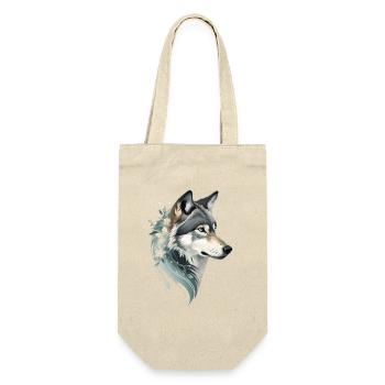 Wolfskopf mit Blumenornament - Geschenkbeutel für Flaschen - Natur - Vorne