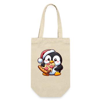 Süßer Pinguin Weihnachtsmann Pizza Fast Food  - Geschenkbeutel für Flaschen - Natur - Vorne