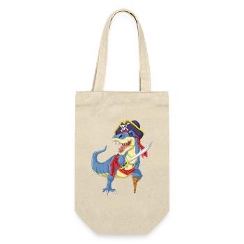 Pirat T-Rex Dinosaurier Lustiges T-Shirt - Geschenkbeutel für Flaschen - Natur - Vorne