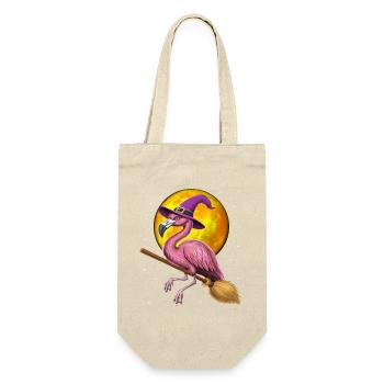 Flamingo Hexe Reitbesen - Geschenkbeutel für Flaschen - Natur - Vorne