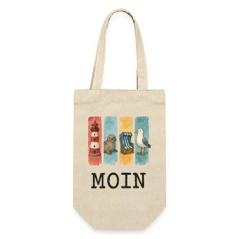 Moin Leuchtturm Robbe Strandkorb Möwe Küste - Geschenkbeutel für Flaschen - Natur - Vorne