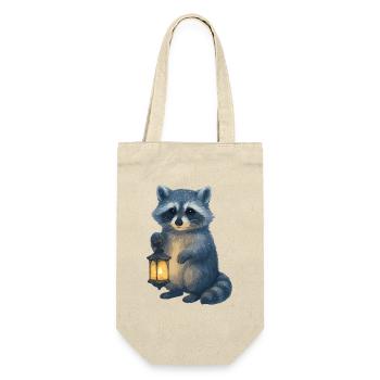 Waschbär mit Laterne – Winter Design - Geschenkbeutel für Flaschen - Natur - Vorne