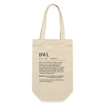 Unispruch "BWL" Student Geschenk, Studenten - Geschenkbeutel für Flaschen - Natur - Vorne