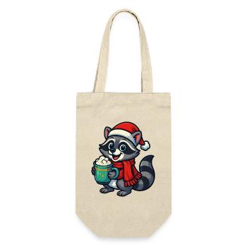 Weihnachts Waschbär mit Kakao - Geschenkbeutel für Flaschen - Natur - Vorne