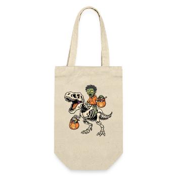 Zombie reitet Skelett T-Rex Halloween Dinosaurier - Geschenkbeutel für Flaschen - Natur - Vorne