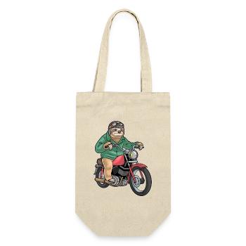 Faultier Motorrad - Geschenkbeutel für Flaschen - Natur - Vorne