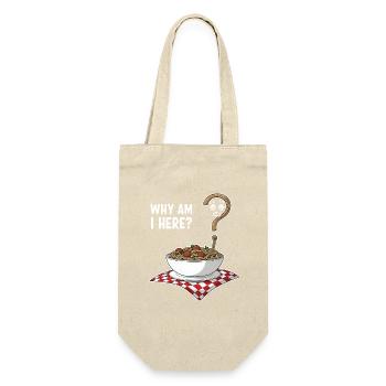 Warum bin ich hier Nudeln - Geschenkbeutel für Flaschen - Natur - Vorne