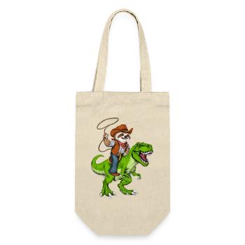 Faultier Cowboy Reitt T-Rex Dinosaurier - Geschenkbeutel für Flaschen - Natur - Vorne