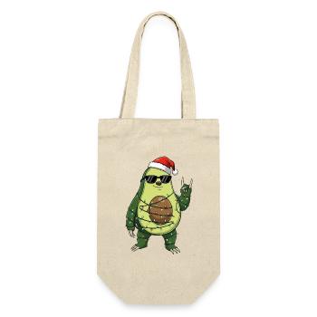 Süß Avocado mit Weihnachtsmann Lichterkette  - Geschenkbeutel für Flaschen - Natur - Vorne