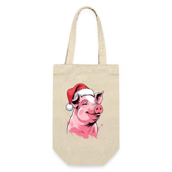 Festive Christmas pig with hat - Gift Bag for Bottles - nature - Front