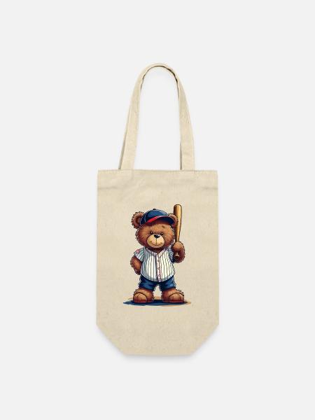 Teddybär Baseballheld auf Bat - Geschenkbeutel für Flaschen - Natur