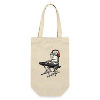 Frosch mit Keyboard und Kopfhörern - Geschenkbeutel für Flaschen - Natur - Vorne