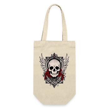 Totenkopf Totenkopf Engelsflügel rote Rosen Goth - Geschenkbeutel für Flaschen - Natur - Vorne