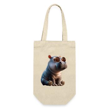 Nilpferd Flusspferd Mama Hippopotamus Cooles Hippo - Geschenkbeutel für Flaschen - Natur - Vorne