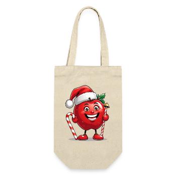 Kuscheliger Apfel im Weihnachtsmannhut - Geschenkbeutel für Flaschen - Natur - Vorne