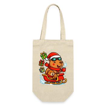 Christmas Capybara in a Sleigh – Cozy Chris - Gift Bag for Bottles - nature - Front