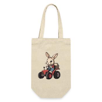Hase Traktor Farmer - Geschenkbeutel für Flaschen - Natur - Vorne