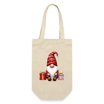 Weihnachtswichtel Mit Lichterkette Und Päckchen - Geschenkbeutel für Flaschen - Natur - Vorne
