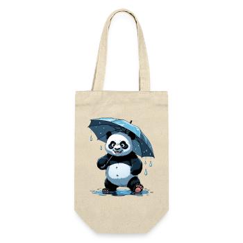 Panda Unter Regenschirm - Geschenkbeutel für Flaschen - Natur - Vorne