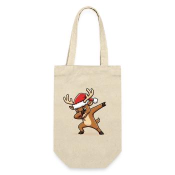 Weihnachts Rentier Dab Design - Geschenkbeutel für Flaschen - Natur - Vorne