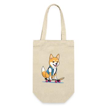 Corgi Skateboard Denim Look - Geschenkbeutel für Flaschen - Natur - Vorne