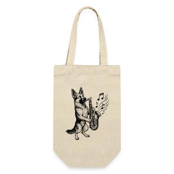 Saxophon Deutscher Schäferhund Kunst - Geschenkbeutel für Flaschen - Natur - Vorne