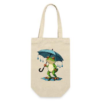 Regenfrosch mit Schirm - Geschenkbeutel für Flaschen - Natur - Vorne