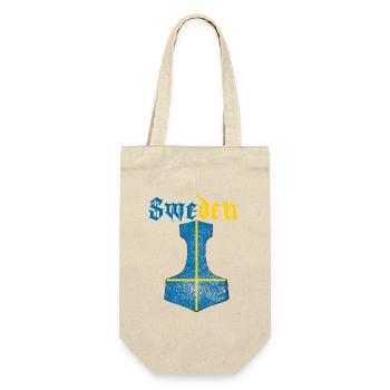 Schweden Flagge – Mjölnir Thorhammer Design - Geschenkbeutel für Flaschen - Natur - Vorne