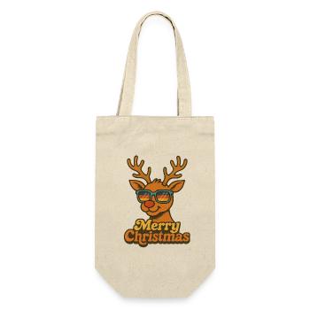 Frohe Weihnachten - Vintage Rentier - Geschenkbeutel für Flaschen - Natur - Vorne