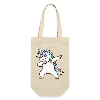 Buntes Einhorn in Dab Position  - Geschenkbeutel für Flaschen - Natur - Vorne