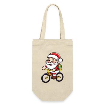 Weihnachtsmann Fahrrad Weihnachten - Geschenkbeutel für Flaschen - Natur - Vorne
