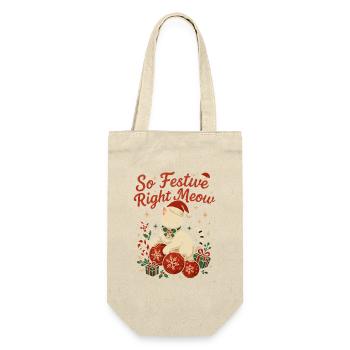 Katzige Festtagsfreude mit Santa-Hut - Geschenkbeutel für Flaschen - Natur - Vorne