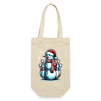 BOwling Weihnachten Sport Weihnachtsmann - Geschenkbeutel für Flaschen - Natur - Vorne