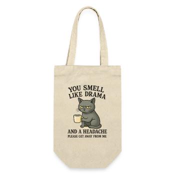 Grimmige Katze mit Kaffee Spruch - Geschenkbeutel für Flaschen - Natur - Vorne