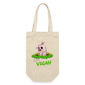 EAT VEGAN Trauriges Schwein auf dem Teller - Geschenkbeutel für Flaschen - Natur - Vorne