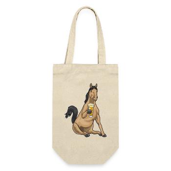 Pferd Bier - Geschenkbeutel für Flaschen - Natur - Vorne