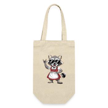  Lustiger Waschbär im Dirndl mit Sonnenbrille und - Geschenkbeutel für Flaschen - Natur - Vorne