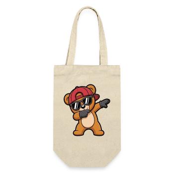 Dabbing Bär mit Cap & Sonnenbrille – Cooles Kids - Geschenkbeutel für Flaschen - Natur - Vorne