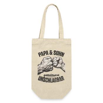 Papa Sohn Fauststoß gemeinsam unschlagbar - Geschenkbeutel für Flaschen - Natur - Vorne